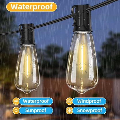 ST40 LED Outdoor String Lights 100FT with 50+2 Bulbs, E17 Socket, 0.6W, 2700K Warm White–Connectable for Garden, Backyard, Bistro, Patio, Porch, Deck, Gazebo, Party Decor