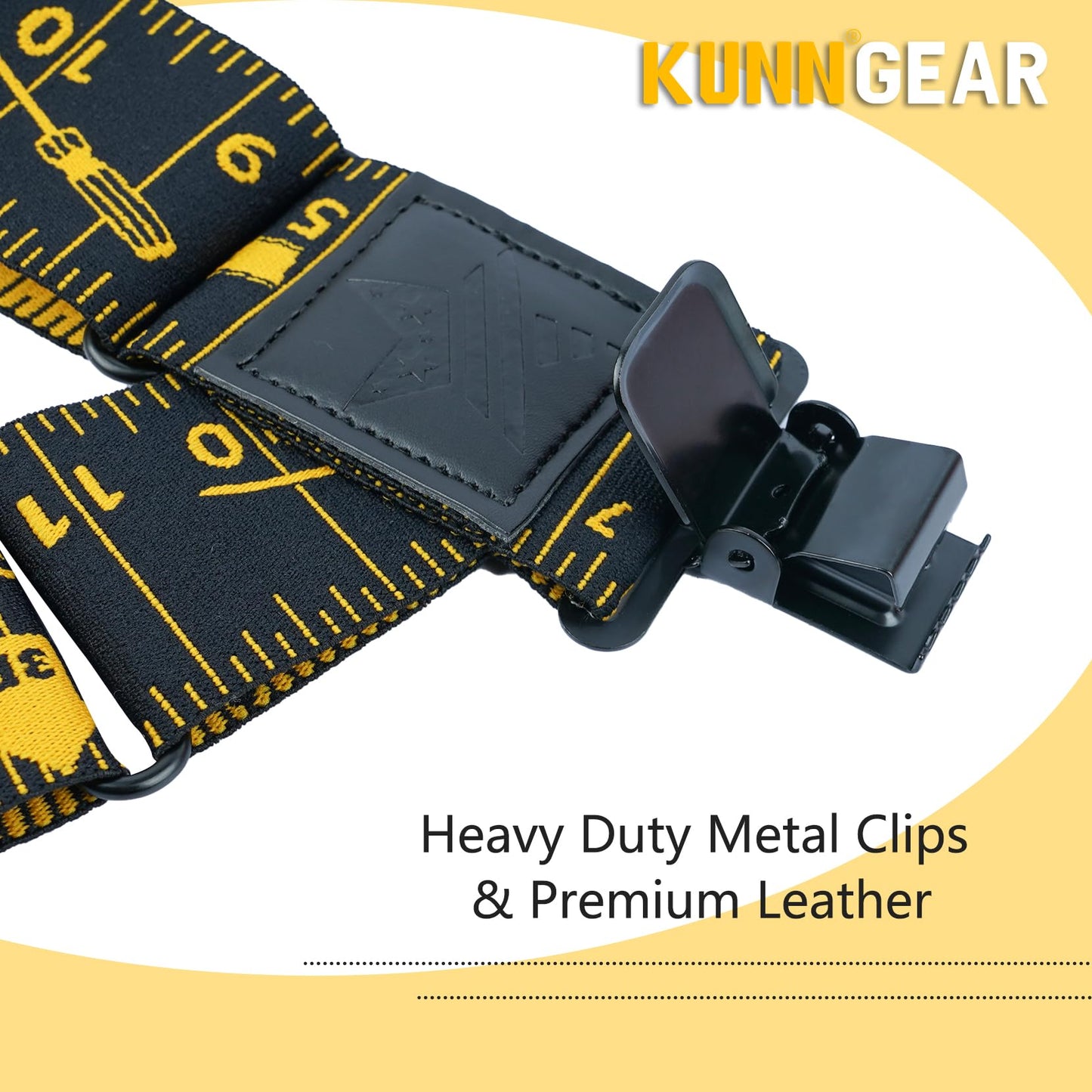 KUNN Men's Suspenders Heavy Duty 2 Inch Side Clip Adjustable Elastic Braces Truck Style Work Suspender,Black Rule