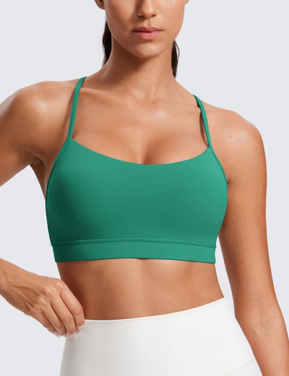 CRZ YOGA Butterluxe Y Back Sports Bras for Women - Padded Racerback Low Impact Spaghetti Thin Strap Workout Yoga Top Cascadia Green Large