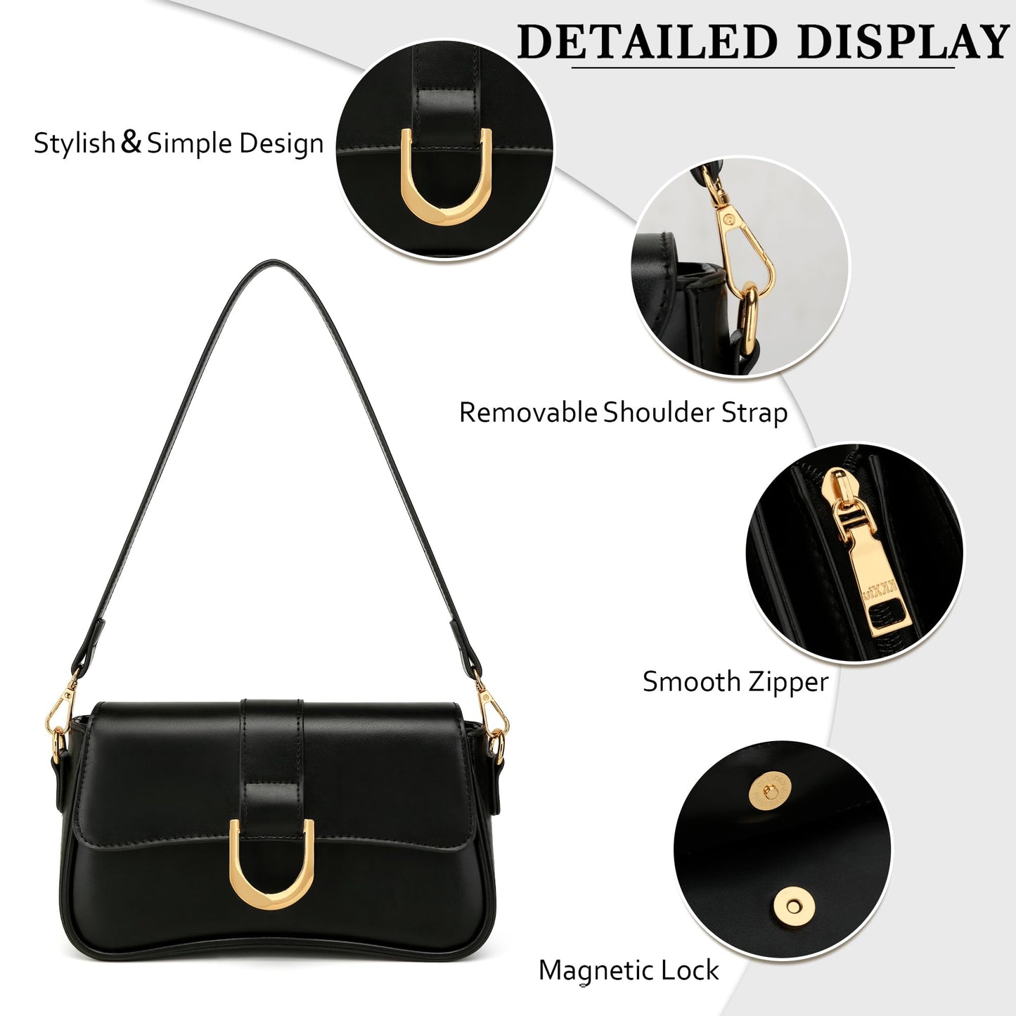 KKXIU Shoulder Bag for Women, Small Handbag Cute Purse Retro Clutch Underarm Hobo Bag, Black