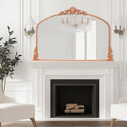 Growsun Arched Mirror, 40’’x30’’ Antique Baroque Traditional Ornate Wall Mirror Decor with Full Metal Frame for Fireplace/Entryway/Living Room/Bathroom