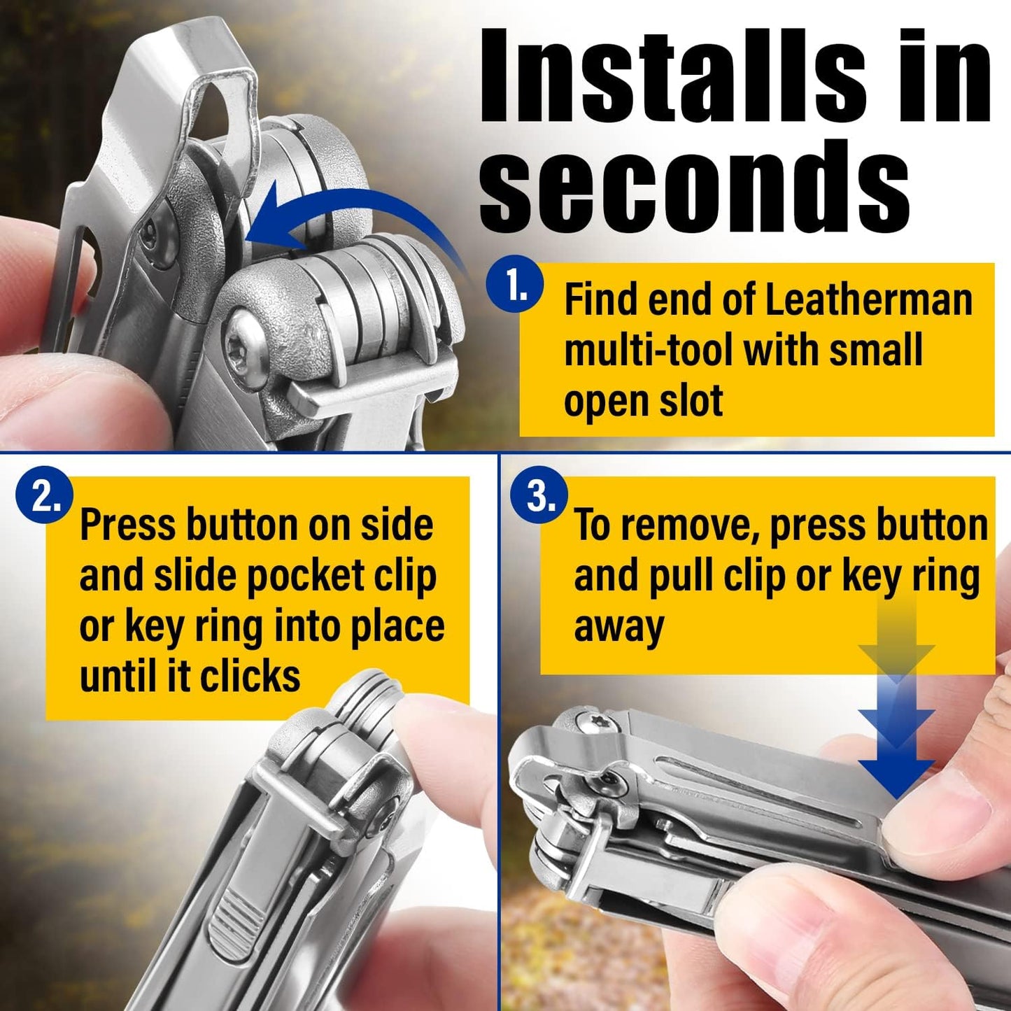 [2-Pack] 2 Quick Release Pocket Clips + 2 Lanyard Rings Compatible With Leatherman Wave & Charge MultiTools - Stainless Steel Deep Carry Pocket Clip Won't Bend or Snap - Install or Replace In Seconds