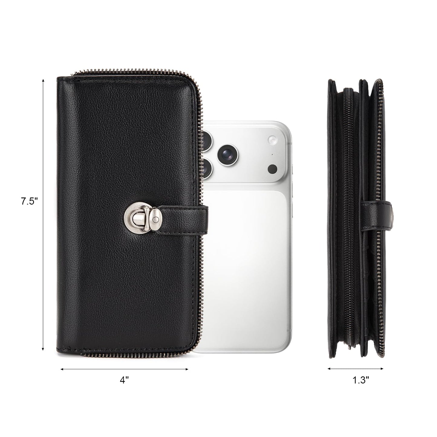 Montana West Black Wallet for Women Large Capacity Wristlet Wallets, Card Cases & Money Organizers Ladies Female Bifold Clutch Wallet Minimalist Credit Card Cash Wallets with ID Window and Latch