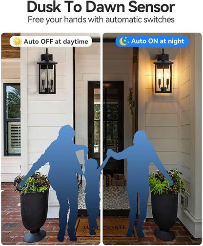 SHIMR Dusk to Dawn Outdoor Lighting 2 Pack, Large Exterior Light Fixture Wall Mount Waterproof Outdoor Wall Light Outside Lights for House Porch Garage Patio