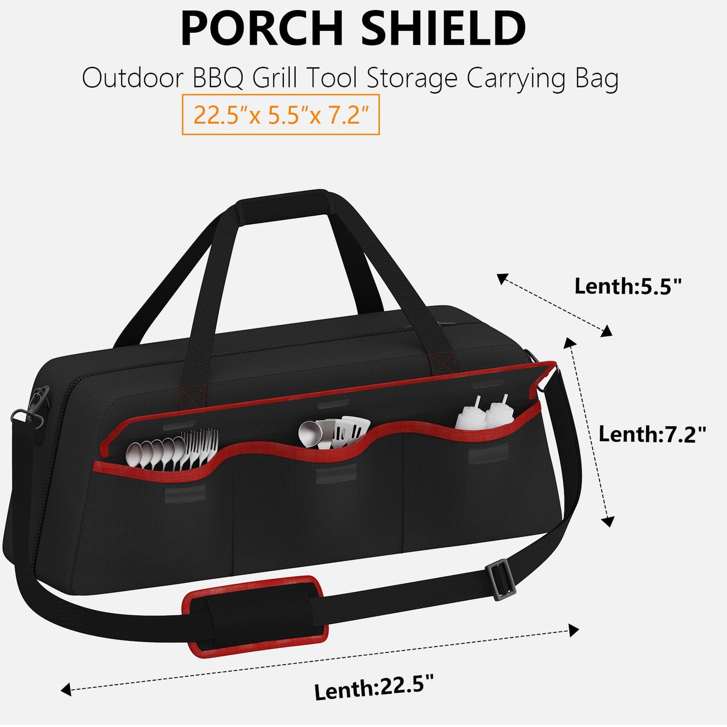 Grill Tool Storage Bag,Grill Utensil Storage Bag for Barbecue Tool up to 22",BBQ Utensil Storage Caddy with Pockets,Barbecue Utensil Case for Outdoor Grilling, Camping, Bag Only