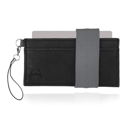 Crabby Gear - Front Pocket Wallet - Minimalist Wallet - Mammoth Black - Leather - Carry Cards, Cash, Phone, Keys - Lobster Claw Keychain Included- Ultra Thin 4"x2"