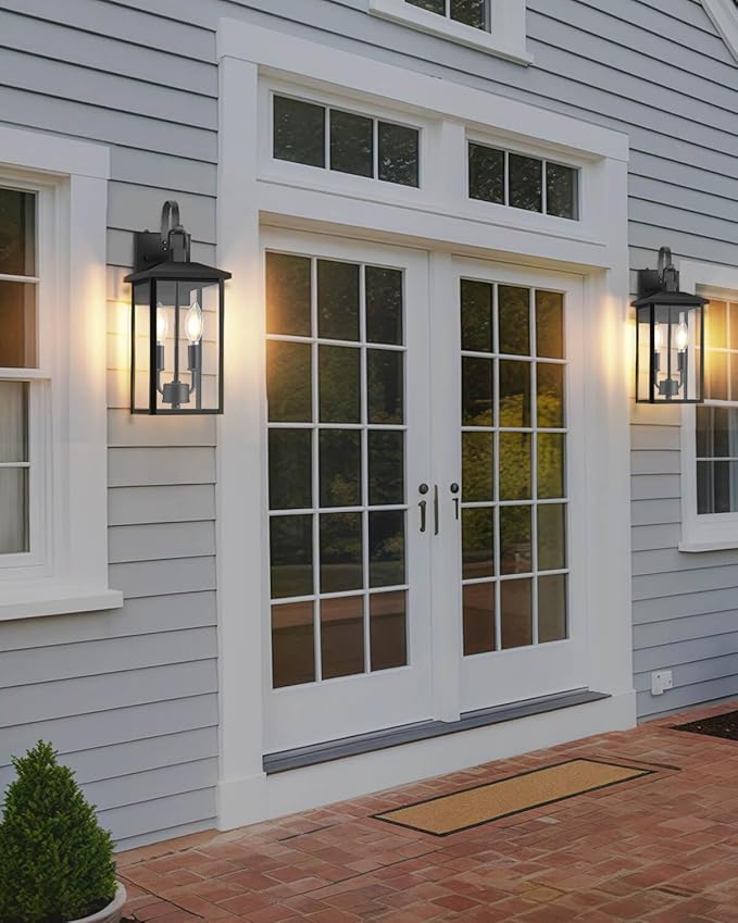 SHIMR Dusk to Dawn Outdoor Lighting 2 Pack, Large Exterior Light Fixture Wall Mount Waterproof Outdoor Wall Light Outside Lights for House Porch Garage Patio