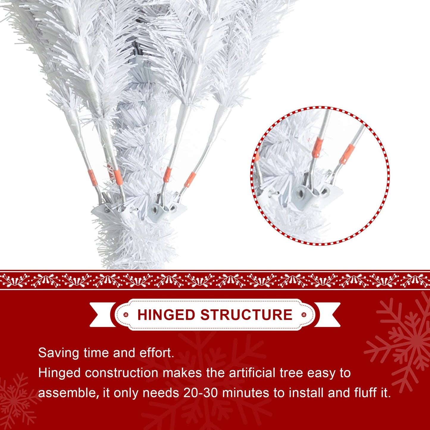 Glitzhome 10ft Pre-Lit Slim Artificial Christmas Tree, Aspen Frostfall Pine Hinged Holiday Xmas Tree with Foldable Metal Stand, 800 Warm White Lights, Ideal for Home, Office, Party Decoration