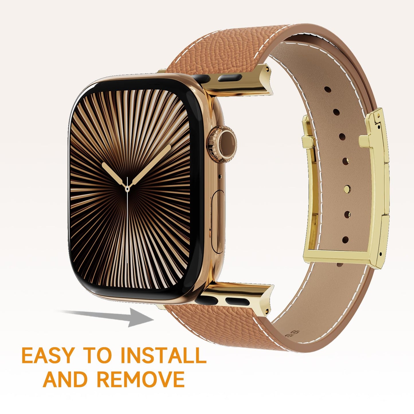Leather Band Compatible with Apple Watch 49mm46mm45mm44mm42mm41mm 40mm38mm,Stylish Magnetic H Buckle Strap for iWatch Ultra 2/1/SE/Series 10/9/8/7/6/5/4/3/2/1 Women Men (Brown Band+Gold H Buckle, 38mm40mm41mm42mm)