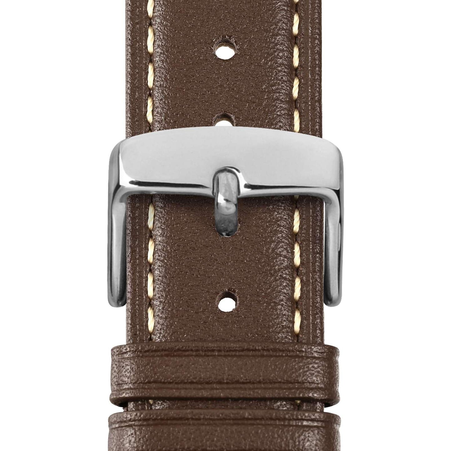 WOCCI 23mm Vintage Leather Watch Band for Men and Women, Silver Buckle (Dark Brown/Contrasting Stitch)