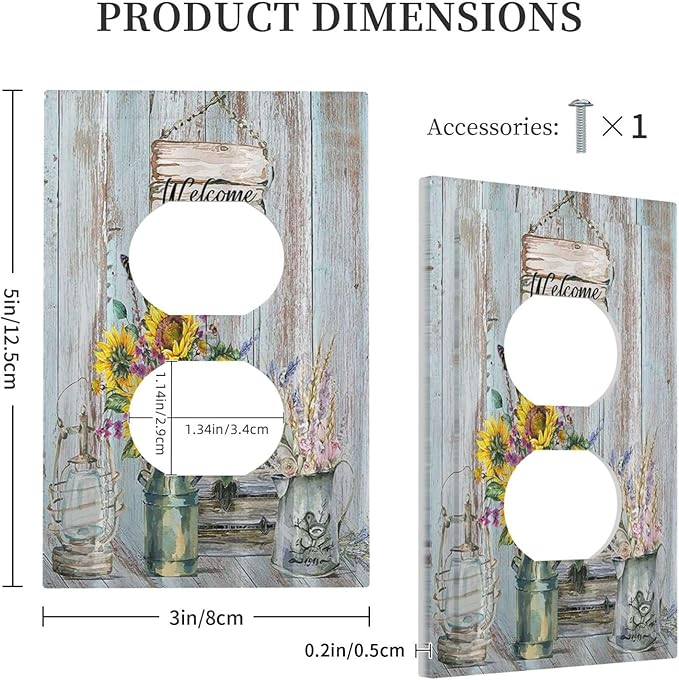 Sunflower Vintage Barn Wooden 1 Gang Single Duplex Light Switch Plate Outlet Cover Sun floral Decorative Wall Plate Switchplate Electrical Faceplate Farmhouse Home Livingroom Decor