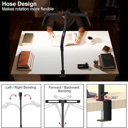 3 Light Bar Goose-Neck Architect Desk Lamp with Clamp, 24W Bright Led Tall Overhead Desk Light for Home Office,Eye Care Reading Table Light for Desktop Working,Drafting,Reading