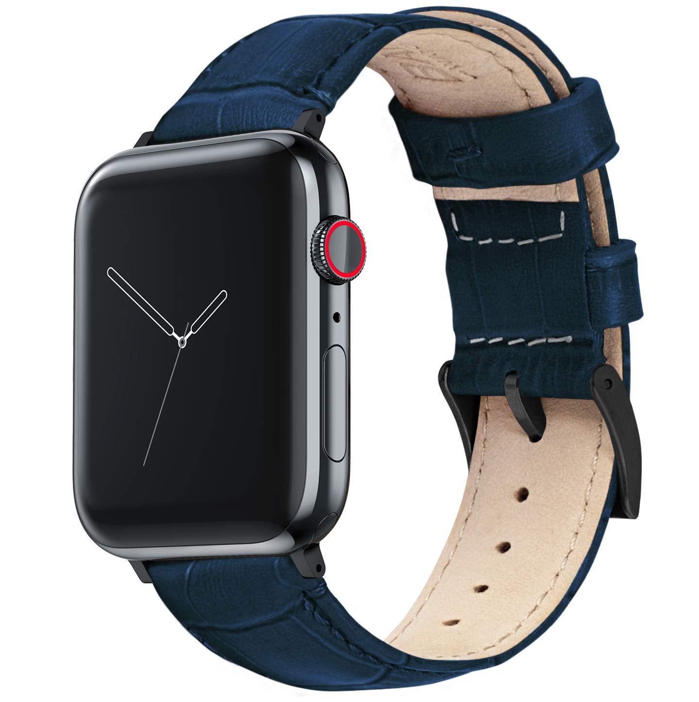 BARTON WATCH BANDS - Blue & Black Hardware Alligator Grain Leather Watch Bands Compatible with Apple Watch Models - 1, 2, 3, 4, 5, 6, 7, 8, 9, 10, SE, Ultra & Ultra 2 - (42mm/44mm/45mm/49mm)