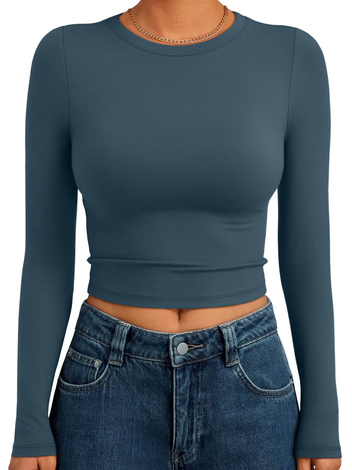 Trendy Queen Womens Long Sleeve Crop Tops Basic Slim Fitted Shirts Fashion 2025 Going Out Y2k Tops Teen Girl Clothes