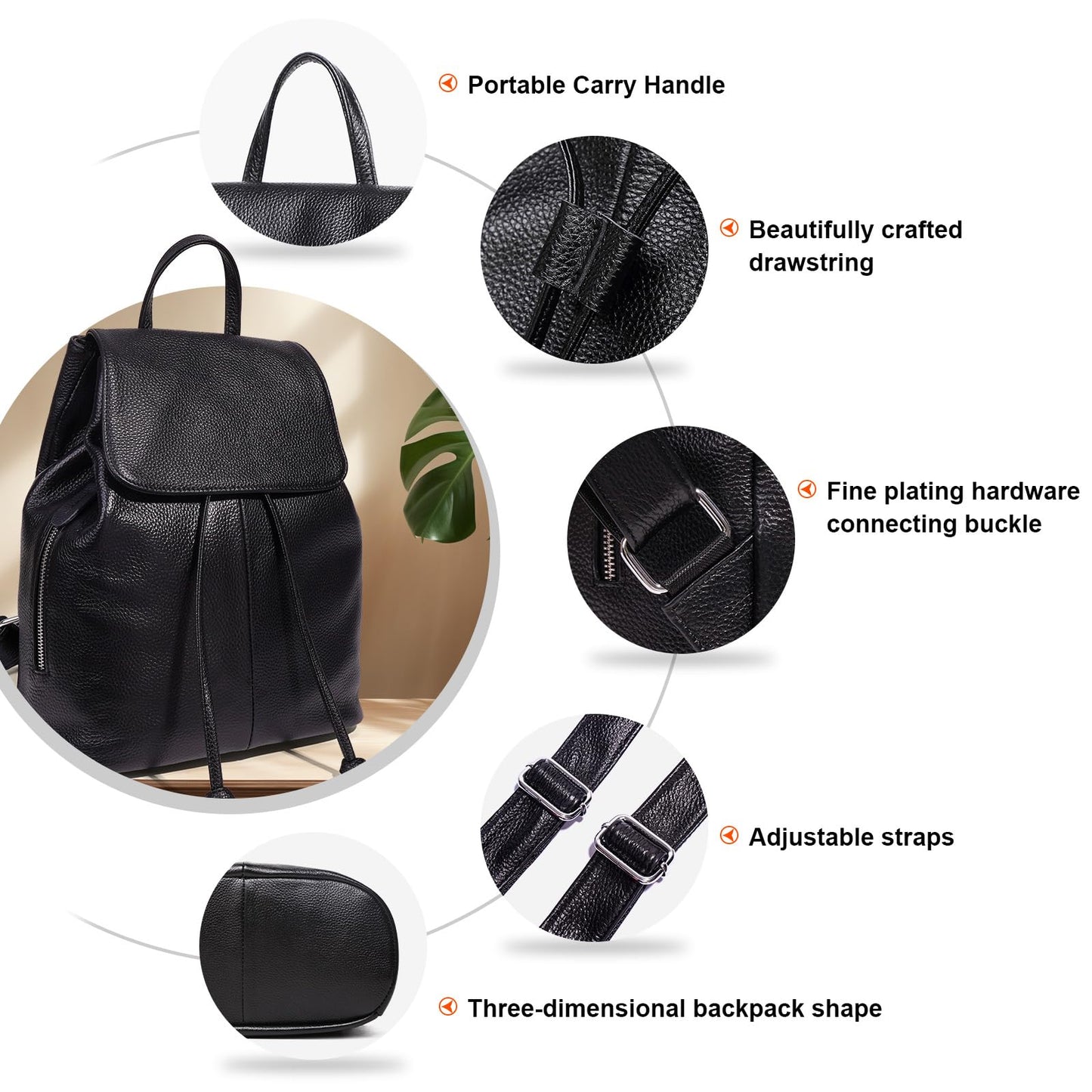 BOYATU Women’s Full-Grain Leather Backpack Purse, Minimal Structured Design, Work Commuter & City Travel, Compact Everyday Essentials, Fashion RFID Pocket Bag (Black)