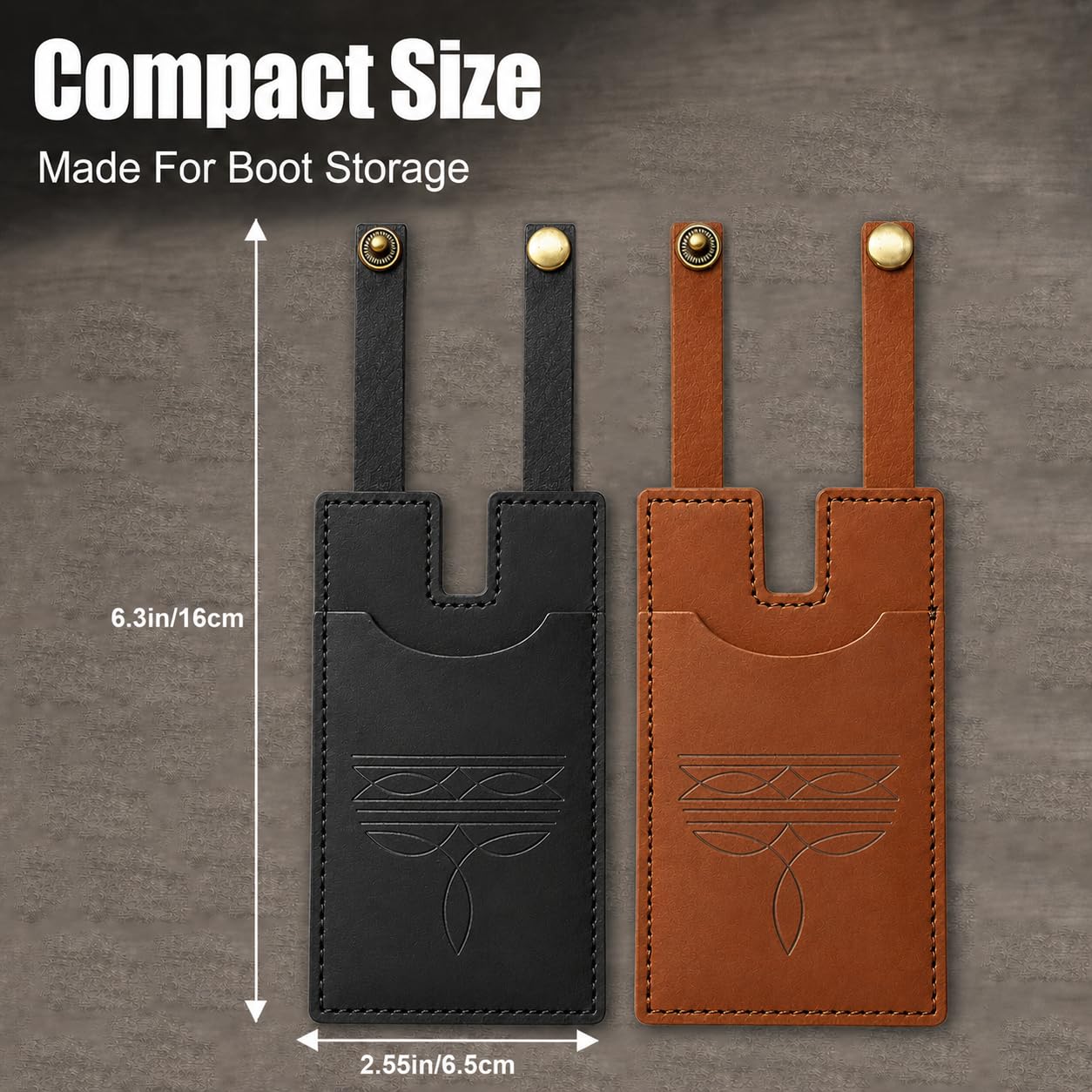 RJLCTH 2 Pcs Western Boot Wallet for Women, Brown/Black Leather Credit Card Holder, Snap Strap Insert for Standard Women's Western Boots, Casual Storage for Rodeos and Country Concerts