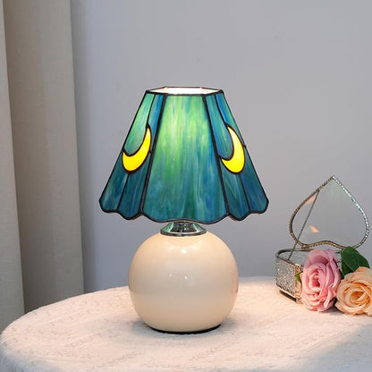 Mushroom Tiffany Lamp Stained Glass Moon Lamp Small Bedside Table Lamps for Bedroom Dorm Living Kitchen, Home Birthday Christmas Thanksgiving Day Gift (Sea Blue)