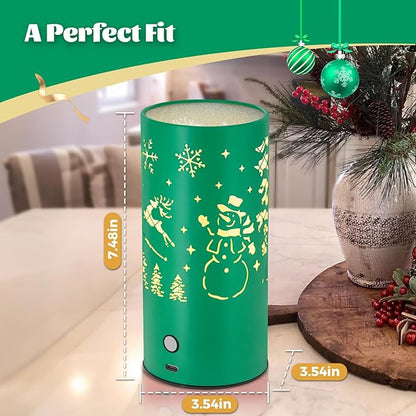 Christmas Table Lamp with Hollow-Out Design - Rechargeable Touch Control Dual Color LED, Warm/Cool White Metal Decor for Home Desk Party, 1200mAh Battery - 2pack(Greed)