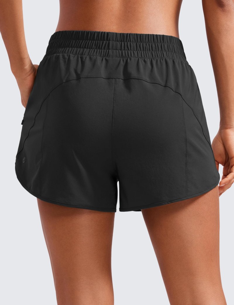 CRZ YOGA Womens High Waisted Running Shorts Mesh Liner 3'' Dolphin Quick Dry for Athletic Gym Track Workout with Zip Pocket Black X-Small