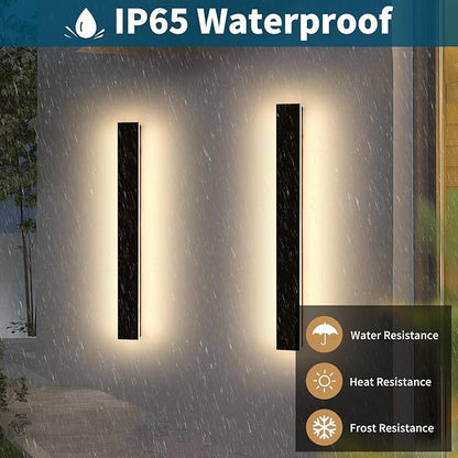 2 Pack 47.2inch Long Linear Outdoor Wall Light, 3000K Warm White Modern Wall Mounted Sconce, IP65 Waterproof, 42W, Black Exterior Lighting Fixture for Garage, Patio, Porch, Garden