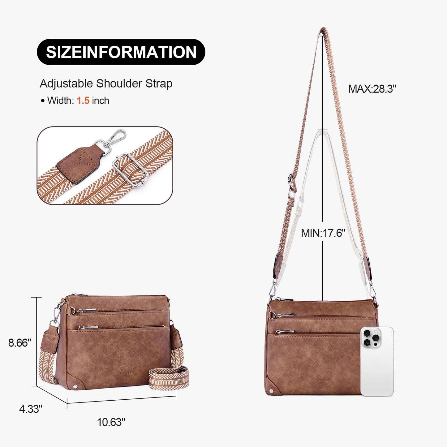Lexiyat Crossbody Bags for Women Rfid Travel Crossbody Purses Leather Roomy Handbags Medium Shoulder bag with Adjustable Strap Brown