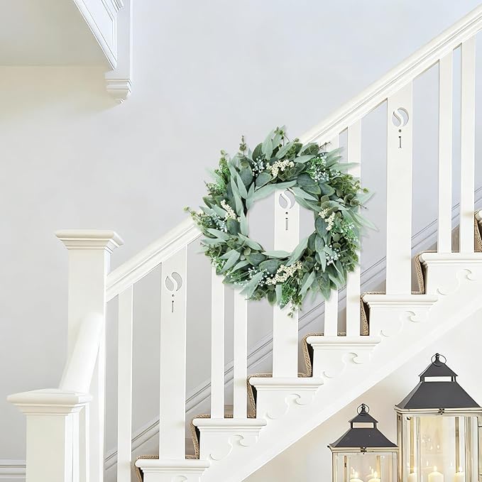 26" Eucalyptus Wreaths Large Artificial Greenery Outdoor/Indoor Wreath Spring/Summer Wreath Green Wreaths for Front Door Porch Window Wall Hanging Decor All Year Round Wr-eath（Green）