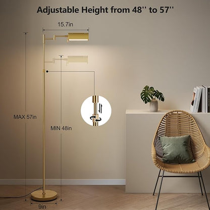 SUNMORY Dimmable LED Pharmacy Floor Lamp, 16W Bright Reading Floor Lamp with Remote & Touch Control, 350°Swing Arm, Adjustable Task Craft Standing Lamp for Living Room Bedroom Office, Gold