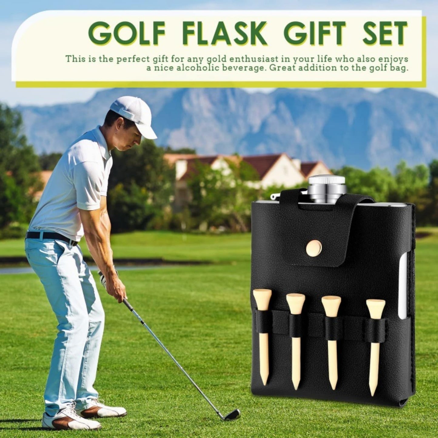 SPONGL Premium PU Leather Golf Flask Holder Waterproof Drinking Bottle Cover Perfect for Outdoor Activity with Insulated Lining