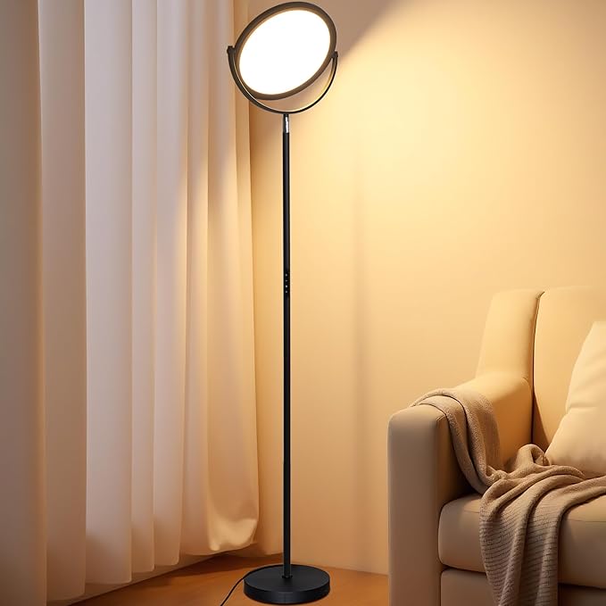 Floor Lamps for Living Room,Bright Tall Lamp, 300° Flexible Head Modern Torchiere Standing Lamp with Remote & Touch, 3000K-6000K Dimmable LED Lights for Bedroom, Office (Black)