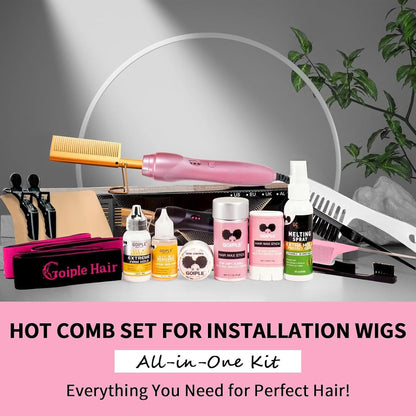 Electric Hot Comb Hair Straightener Heat Pressing Combs Ceramic Curling Flat Iron Curler, Hot Comb Electric for Wigs Electrical Straightening Comb Curling Iron for Natural Hair with Anti-Scald Case
