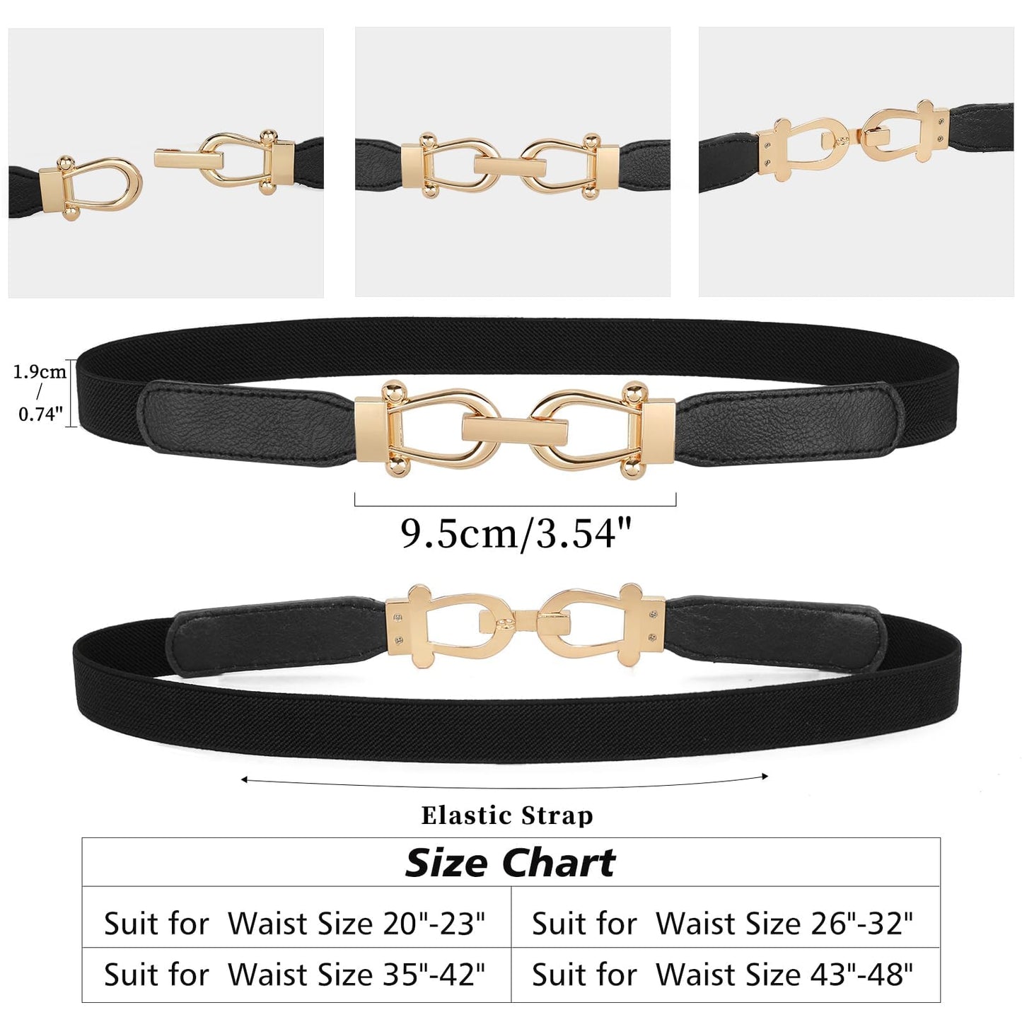 JASGOOD Women Skinny Elastic Stretch Belts for Dresses Retro Ladies Waist Gold Buckle Thin Belts 3 Pack, Brown+Black+Beige