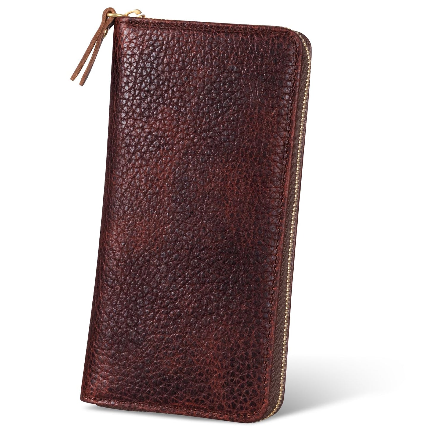 RMAWRAD genuine leather long bi-fold wallet/card holder, unisex, made of full-grain cowhide, with card slots and a coin purse, brown.