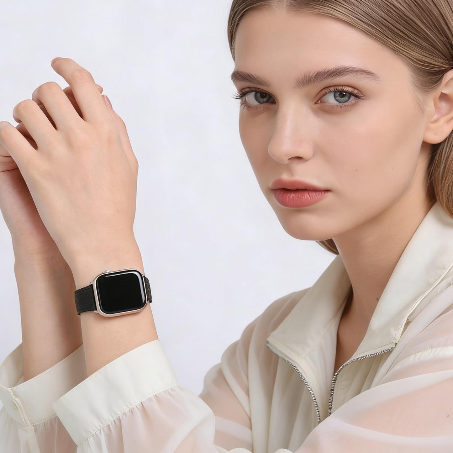 Soft French Goatskin Women's Slim Leather Band Compatible with Apple Watch 38mm 40mm 41mm 42mm 44mm 45mm 46mm 49mm, Lightweight Thin Leather Strap for iWatch Series Ultra SE 11 10 9 8 7 6 5 4 3 2 1