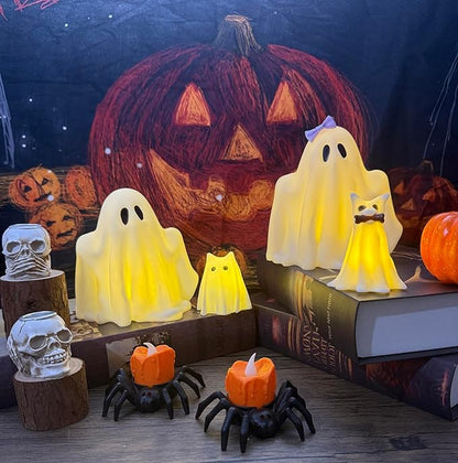 Halloween Decorations Indoor,Ghost Decor, Light Up Ghosts Kit Set of 4,Friendly Pets,Gothic Home Decor (2ghost 2cat)