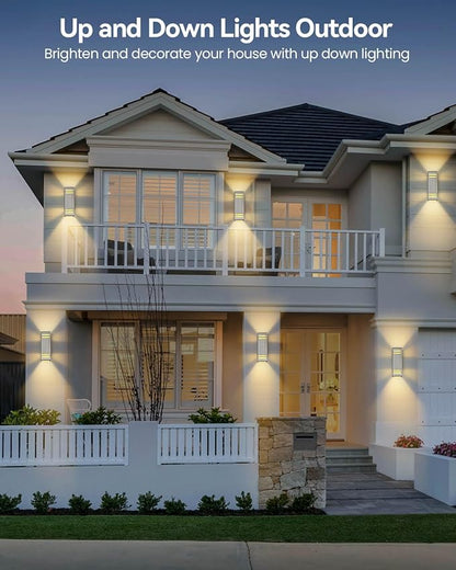SHIMR Dusk to Dawn Outdoor Lighting 2 Pack, Up and Down Lights Stainless Steel Exterior Light Fixture with Photocell Sensor, Waterproof Modern Outside Lights for House Garage Porch, LED Bulbs Included