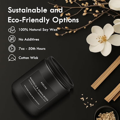 Magnolia & Sandalwood Candle | Masculine Candle - Candles for Men, Soy Candles for Home Scented, Manly Scented Decor for Home - Gifts for Men, 7oz Black Jar, Long Lasting