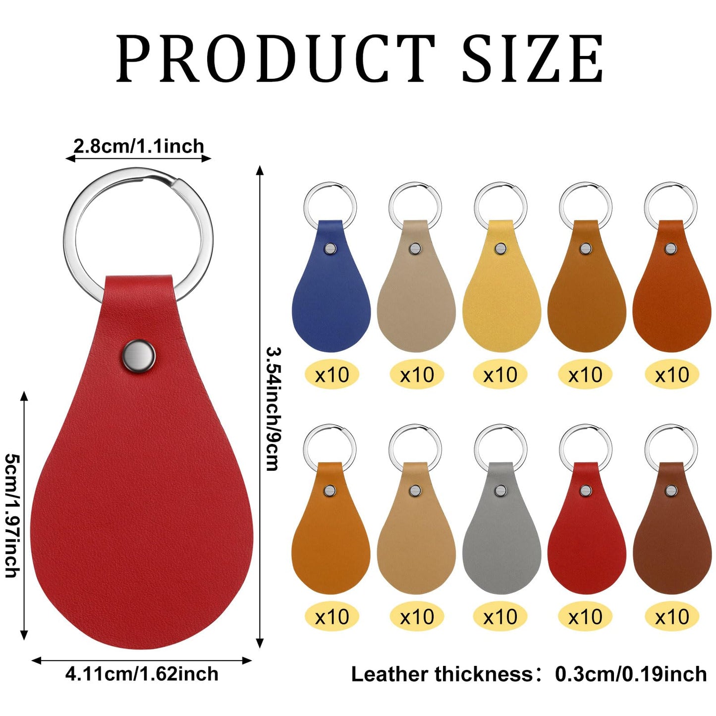 Nosiny 100 Pcs Leather Keychain Blanks Bulk 10 Colors Blank Keychain for Laser Engraving PU Leather Key Fob Kit for DIY(Cute Color)