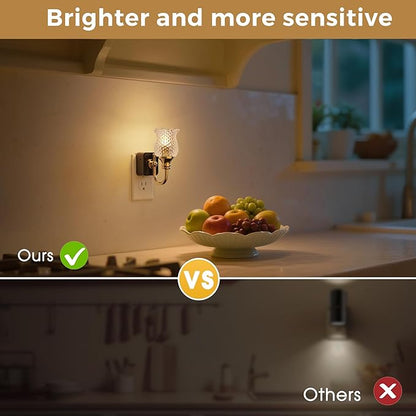L LOHAS LED Night Lights Plug into Wall, 3000K Soft White LED Floral Night Lights with Auto Sensor, 0-100lm Adjustable Brightness, for Hallway Bedroom Stairway