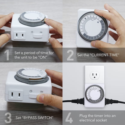 HBN Outlet Timer for Electrical Outlets Indoor, 24 Hour Mechanical Light Timers for Lamps, Dual 2-Prong Plug-in Outlets, 15-Minute Intervals, Heavy Duty Daily Cycle, 2 Pack