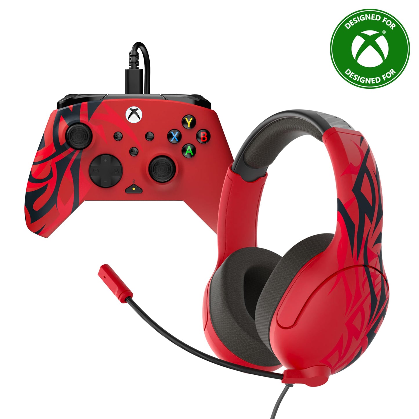 PDP Gaming Xbox Series X|S Red Bundle: REMATCH Wired Gamepad Controller & AIRLITE Wired Headset with Mic, Licensed Xbox One Gamepad, Customizable Joysticks/Triggers in App, Windows PC, Red and Black