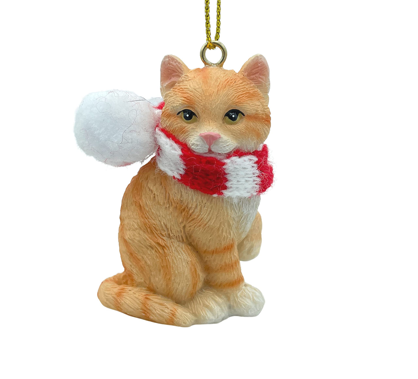 Orange Cat Tabby Shorthaired Kitty Christmas Tree Ornament with Candy Cane Scarf