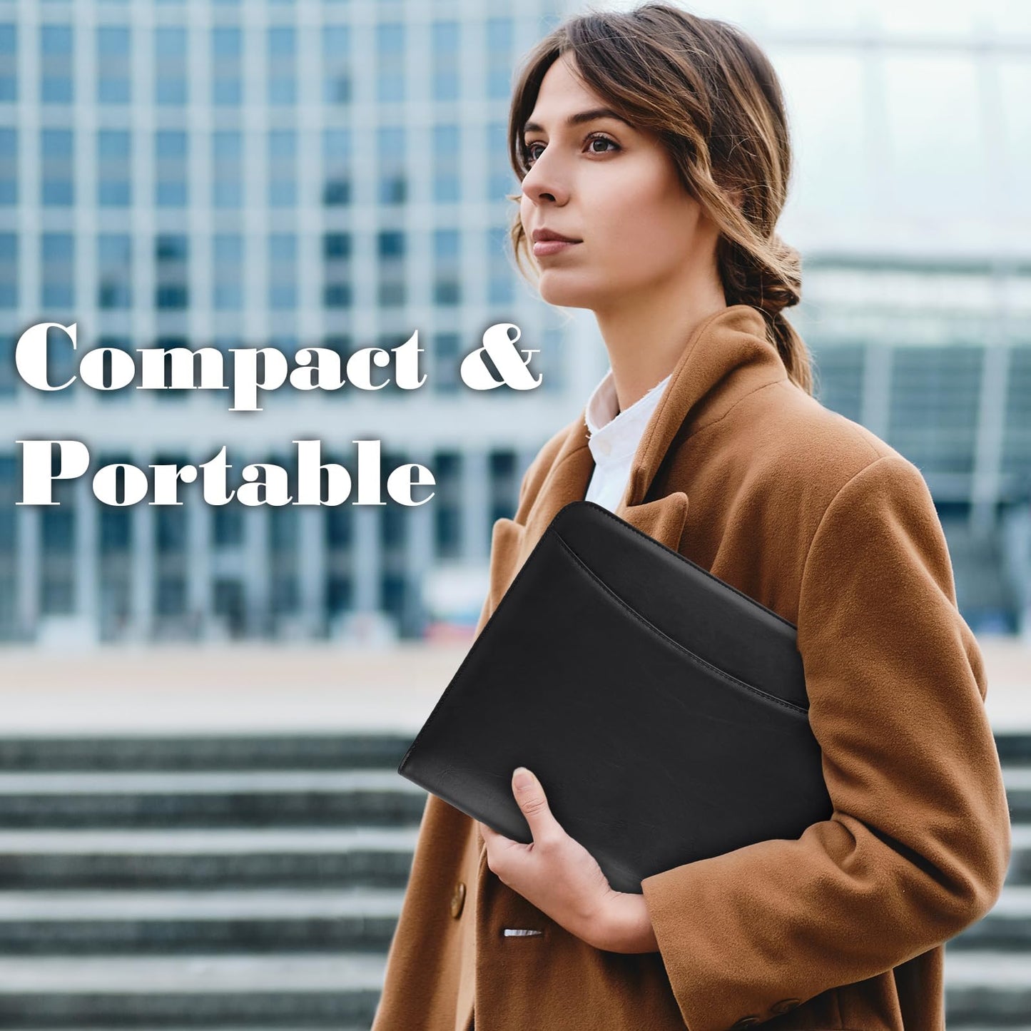 Leather Padfolio Portfolio Binder Organizer, with 25 Pages Notepad & 13" Tablet Sleeve, Professional Conference Meeting Business Zipper Folder for Letter Size A4 Legal Writing Pad Document Men Women