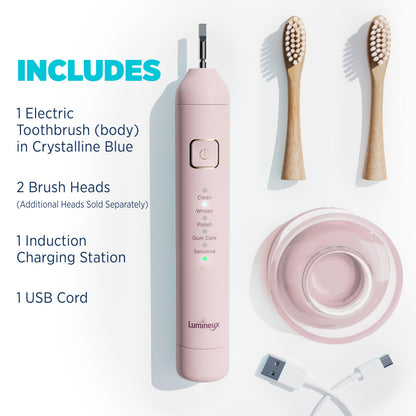 Lumineux Teeth Whitening Sonic Bamboo Electric Toothbrush for Adults - Includes 2 Soft Bristle Replaceable Bamboo Toothbrush Heads, Charging Station & USB Charge Cord - Rechargeable, Bloom Pink