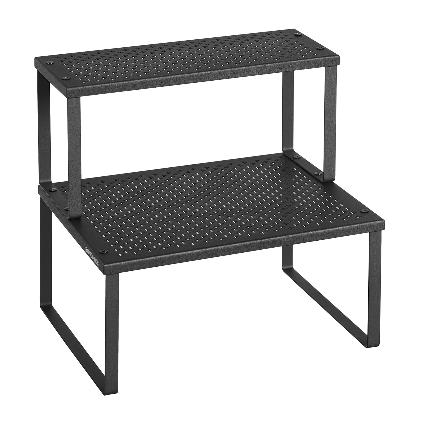 SONGMICS Spice Racks, Set of 2 Metal Cabinet Shelf Organizers, Countertop Organizers, Shelf Risers, Stackable, Expandable, Silver UKCS01SV