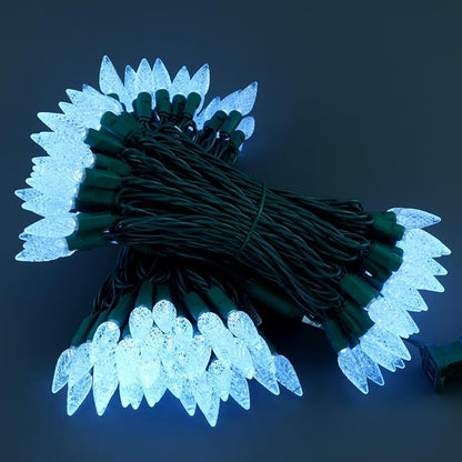 140 Cool White Strawberry One-Piece LED Christmas Lights, Pack of 2 Strands 70 Count 36 ft, High Waterproof UL Certified C6 Outdoor String Lights (Cool White - Green Cord)