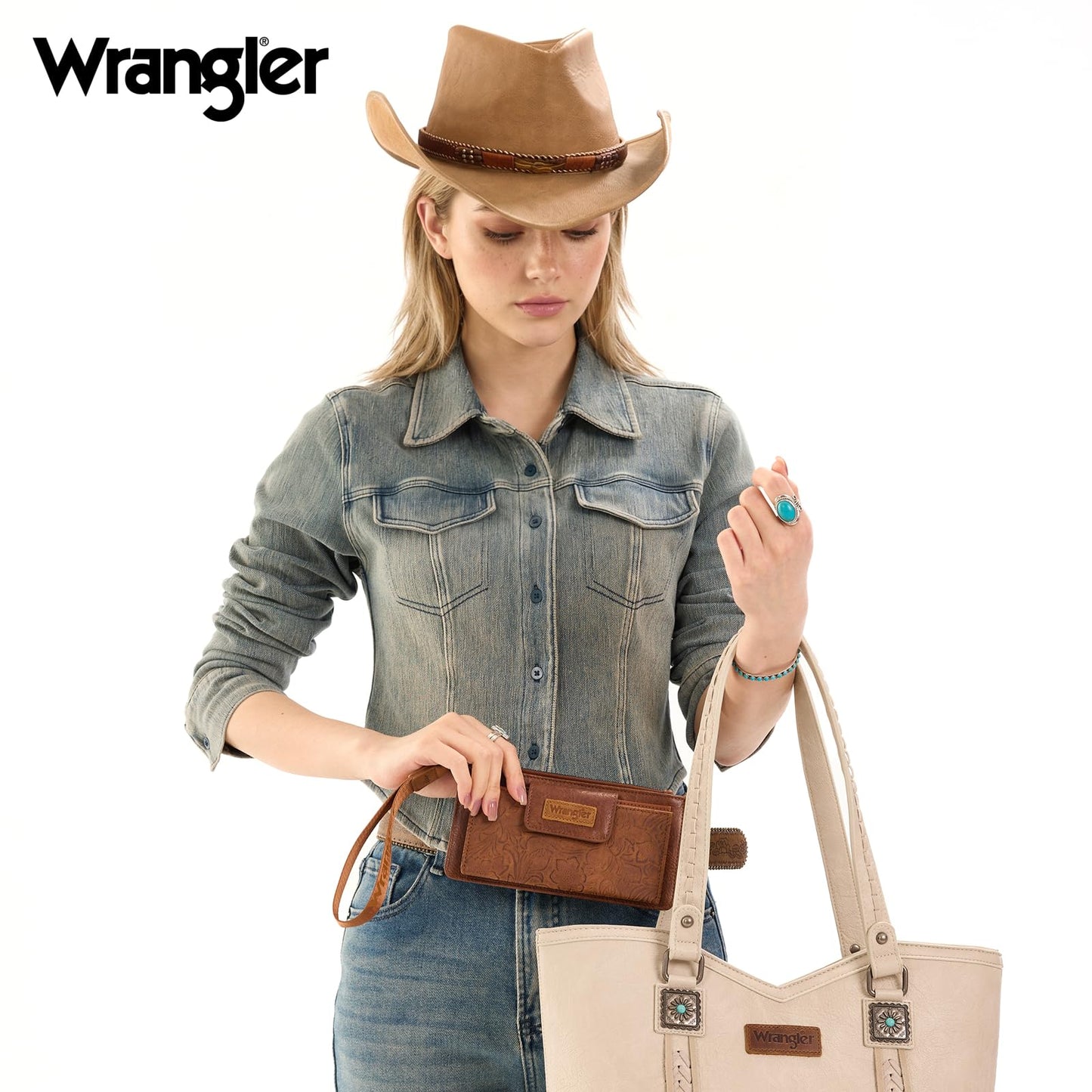 X Wrangler Wallets for Women Wristlet Bifold Wallet Ladies Tooling RFID Blocking Wallets with Zipper Pocket