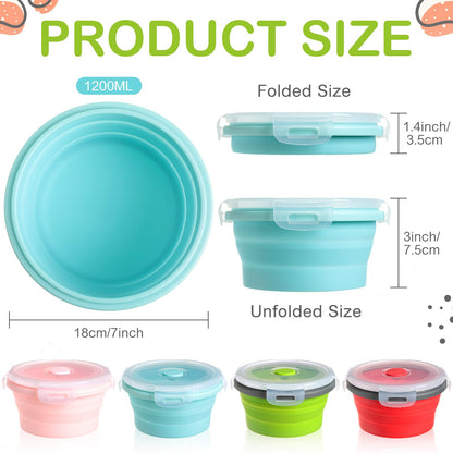 Suclain 4 Pcs Camping Bowl with Lid Collapsible Silicone Lunch Box Salad Bowl Expandable Food Storage Container Folding Travel Container for Hiking Camping(Red, Pink, Blue, Green,12 oz)