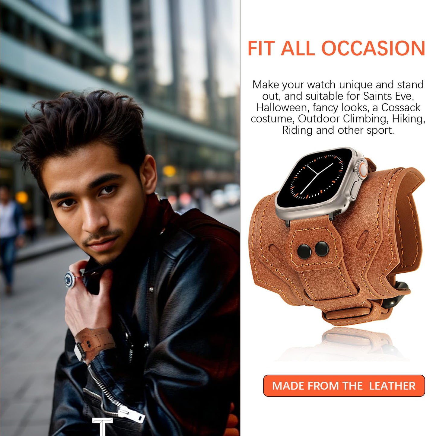 VIQIV Leather Band Compatible with Apple Watch 45mm for Men 44mm 42mm 41mm 40mm 38mm 46mm 49mm SE Bands Women, Cuff Bracelet Wide Sport Straps Wristband for Iwatch Series 10 9 8 7 6 5 4 3 SE SE2 Ultra 2 ,Brown 44/45/46/49/42MM(Series 3 2 1)
