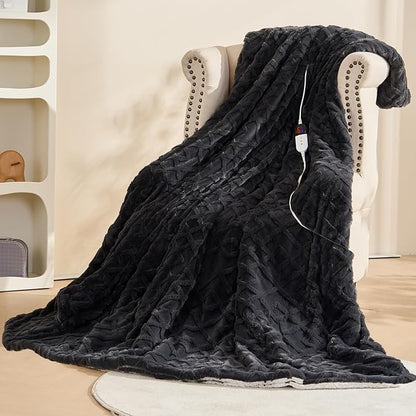 Heated Blanket Electric Throw 50 x 60 with 6 Heat Levels & 4 Hours Auto-Off，Soft&Warm Faux Rabbit Fur Fast Heating Blanket for Couch Home Office with Overheating Protection & ETL Certified(Dark Gray)