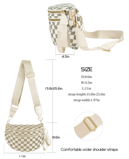 Spacious Checkered Nylon Crossbody Bag Bum Bag Checkered Handbags Wallets for Women